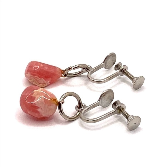Vintage Screw Ons Earrings with Dangles Pink Stone - Picture 6 of 9